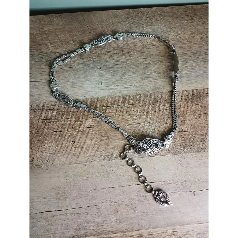 Brighton Bali Hai Silver Chain Belt Scroll Heart Charm Double Wheat Y2K